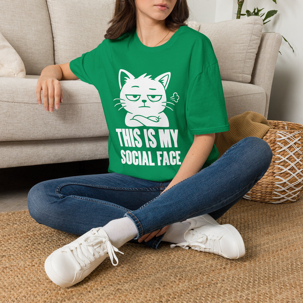 T-Shirt — 'This Is My Social Face' Tired Cat Graphic Tee (Tired jokes)