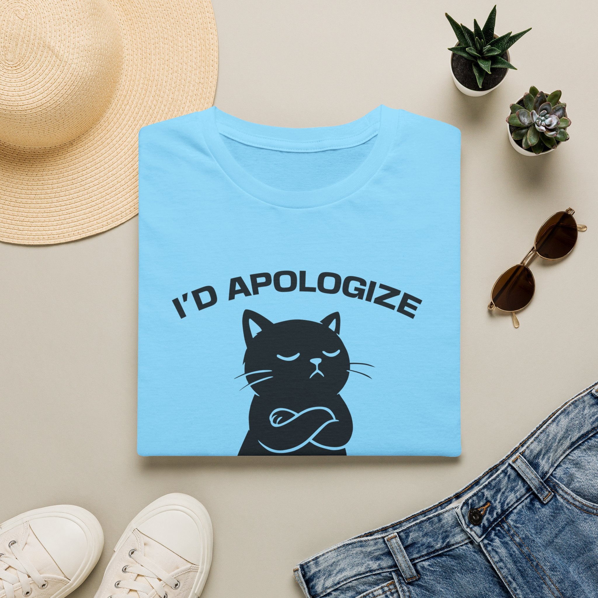 T-Shirt — 'I'd apologize but i'm not wrong' Tired Cat Graphic Tee (Tired jokes)