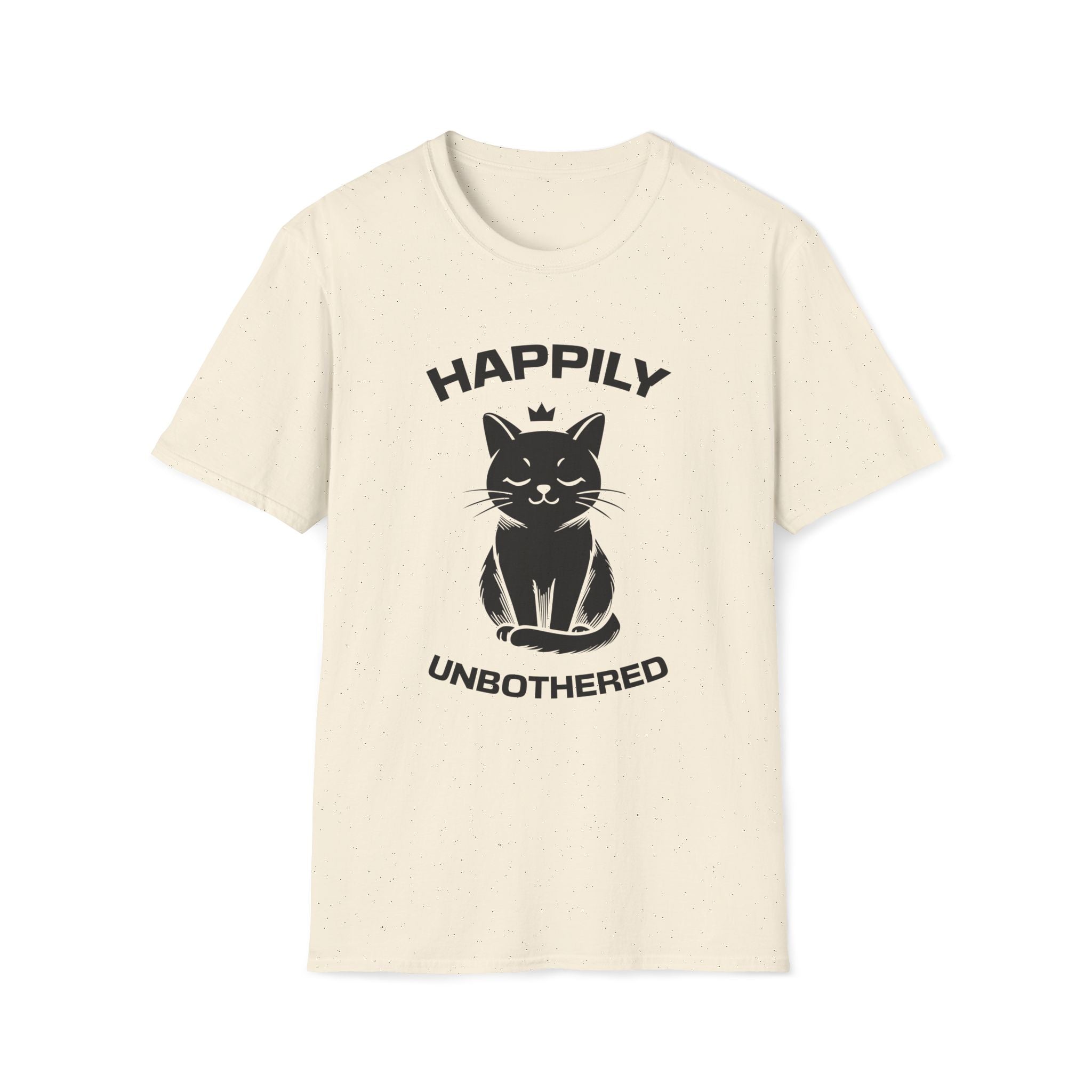 T-Shirt — 'Happily Unbothered' Tired Cat Graphic Tee (Tired jokes)