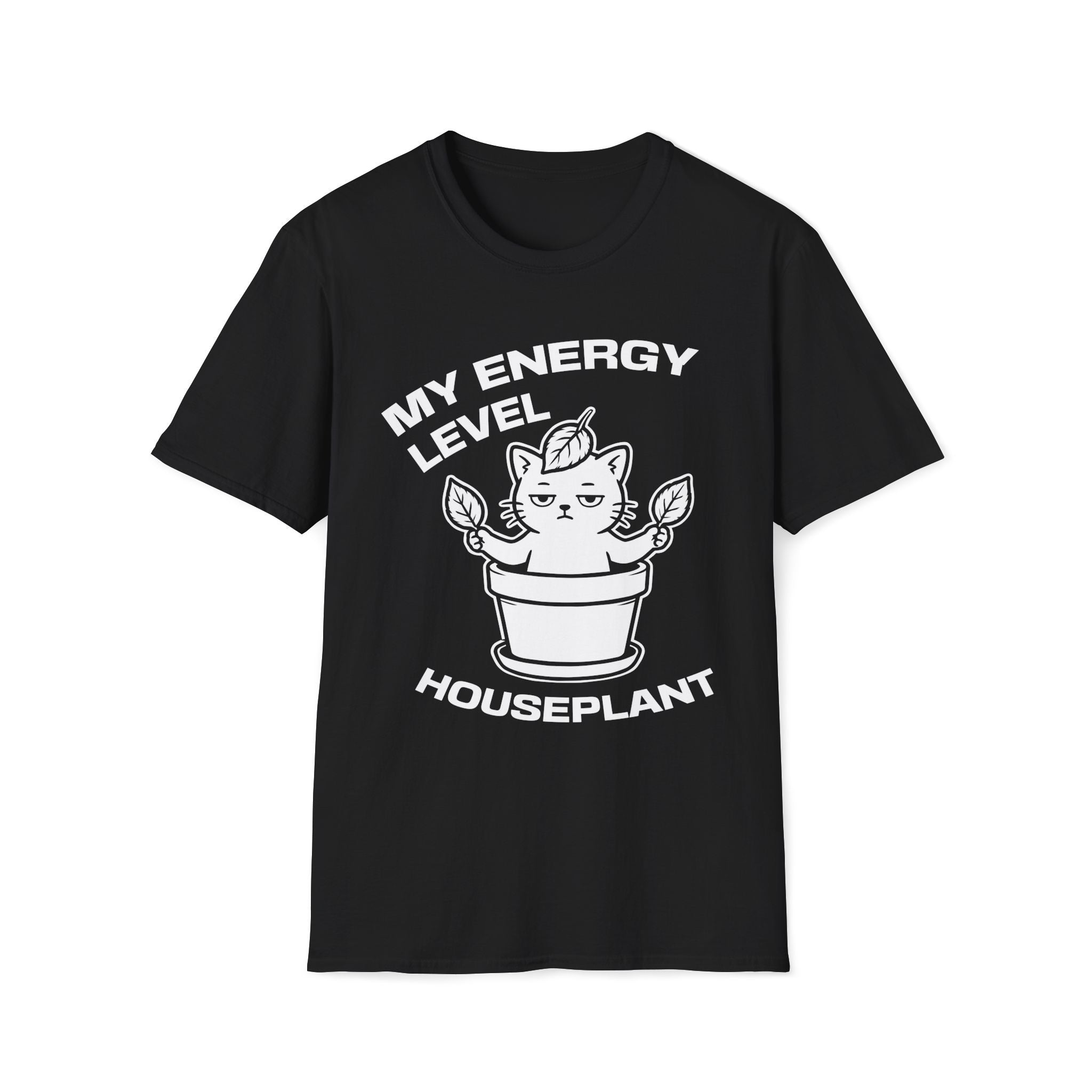 T-Shirt — 'ENERGY LEVEL HOUSEPLANT' Tired Cat Graphic Tee (Tired jokes)