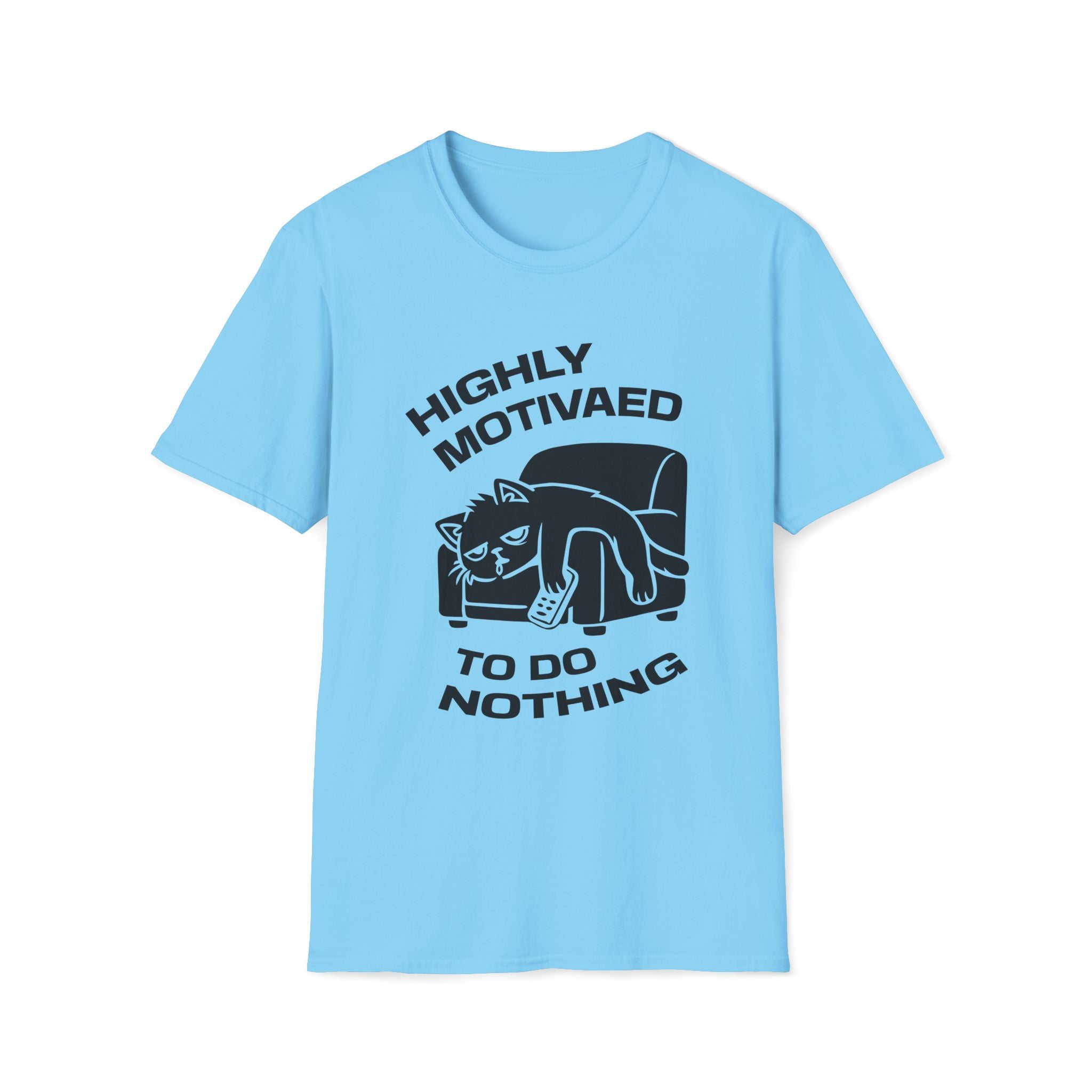 T-Shirt — 'HIGHLY MOTIVATED TO DO NOTHING' Tired Cat Graphic Tee (Tired jokes)