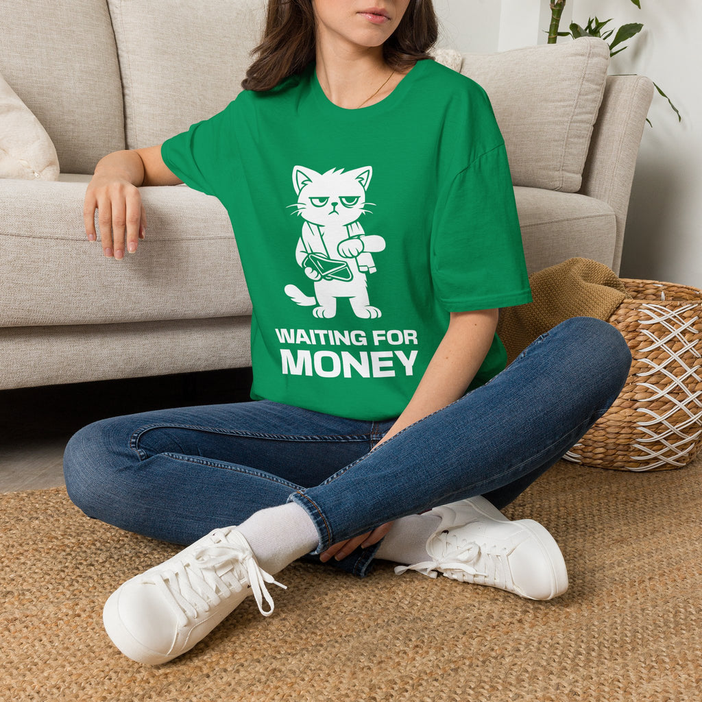 T-Shirt — 'WAITING FOR MONEY' Tired Cat Graphic Tee (Tired jokes)