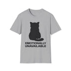 T-Shirt — 'Emotionally Unavailable' Tired Cat Graphic Tee (Tired jokes)