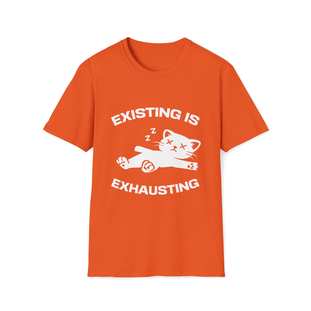 T-Shirt — 'Existing is Exhausthing ' Tired Cat Graphic Tee (Tired jokes)