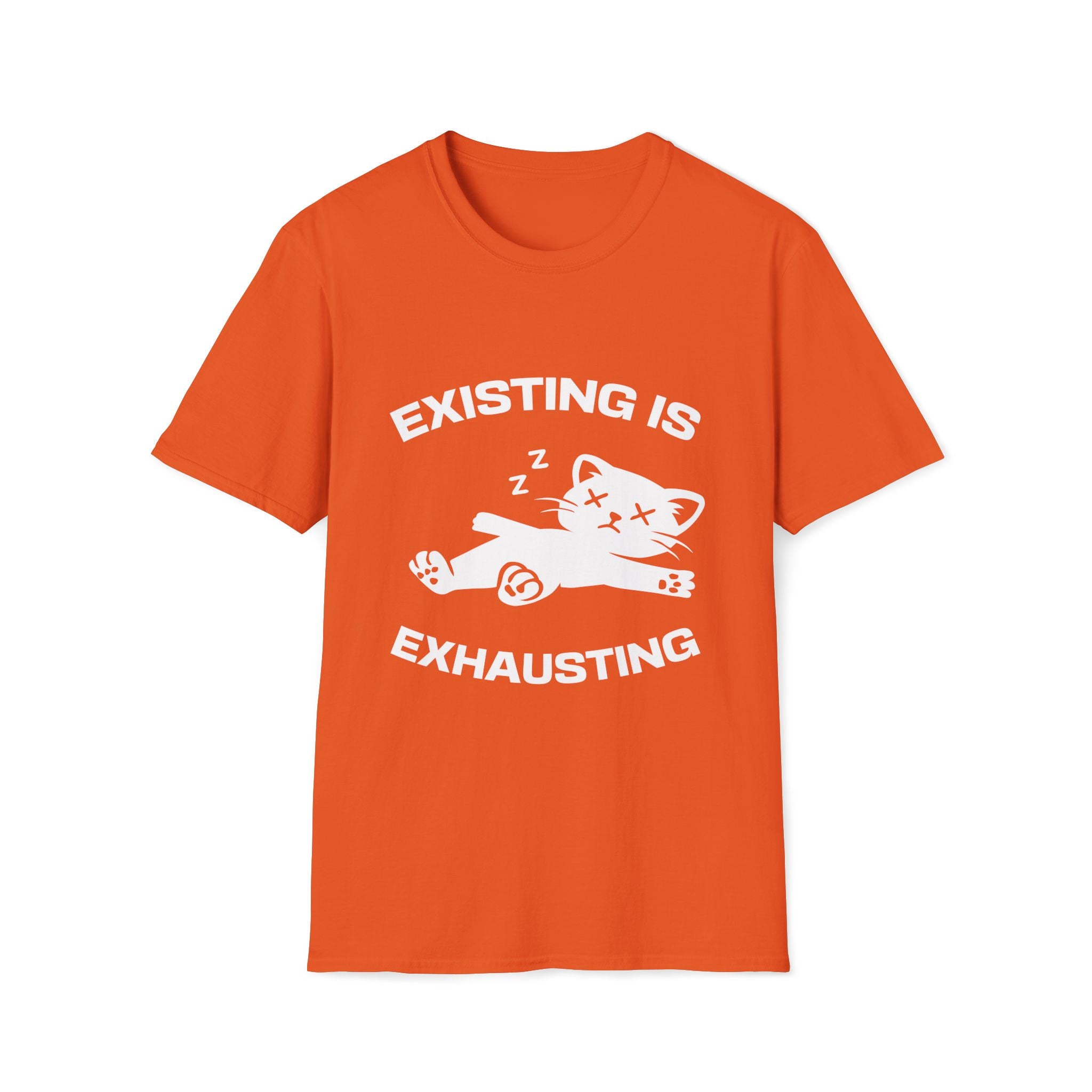 T-Shirt — 'Existing is Exhausthing ' Tired Cat Graphic Tee (Tired jokes)