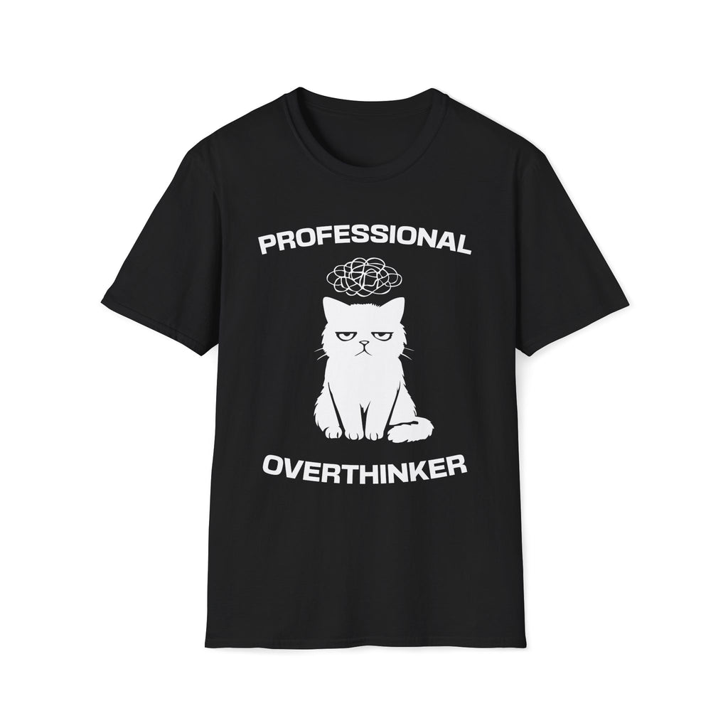 T-Shirt — 'Professional Overthinker' Tired Cat Graphic Tee (Tired jokes)