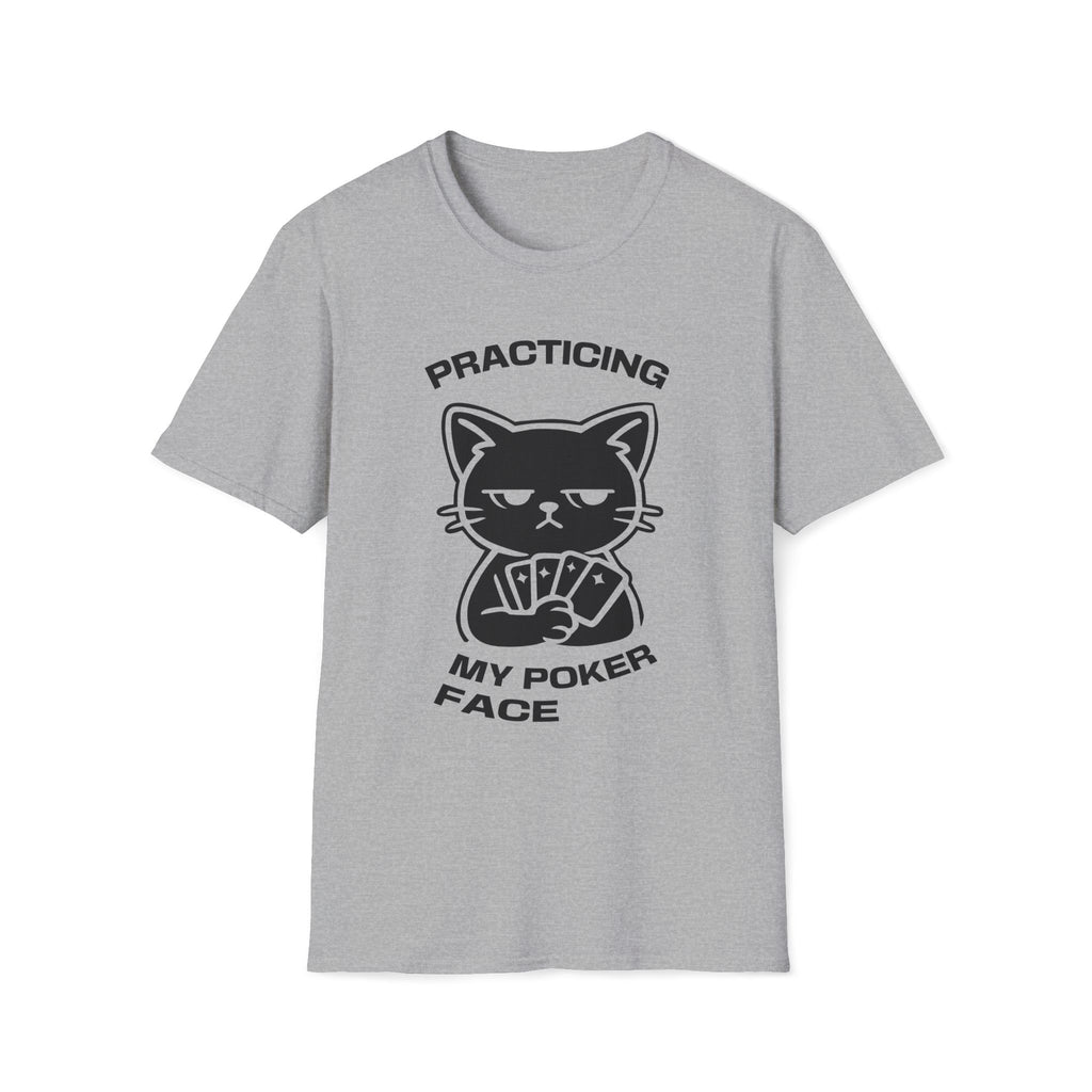 T-Shirt — 'PRACTICING MY POKER FACE' Tired Cat Graphic Tee (Tired jokes)