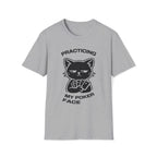 T-Shirt — 'PRACTICING MY POKER FACE' Tired Cat Graphic Tee (Tired jokes)
