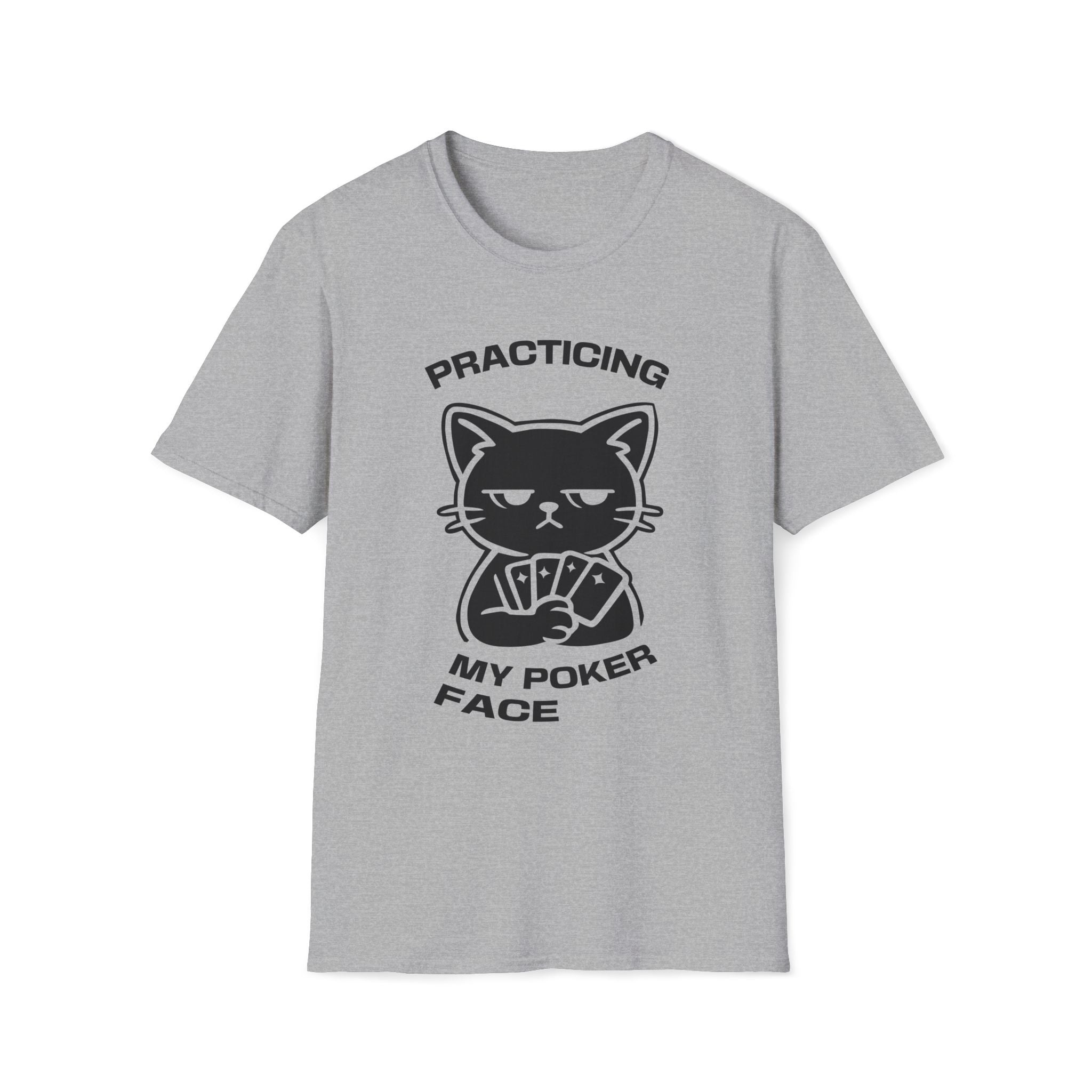 T-Shirt — 'PRACTICING MY POKER FACE' Tired Cat Graphic Tee (Tired jokes)