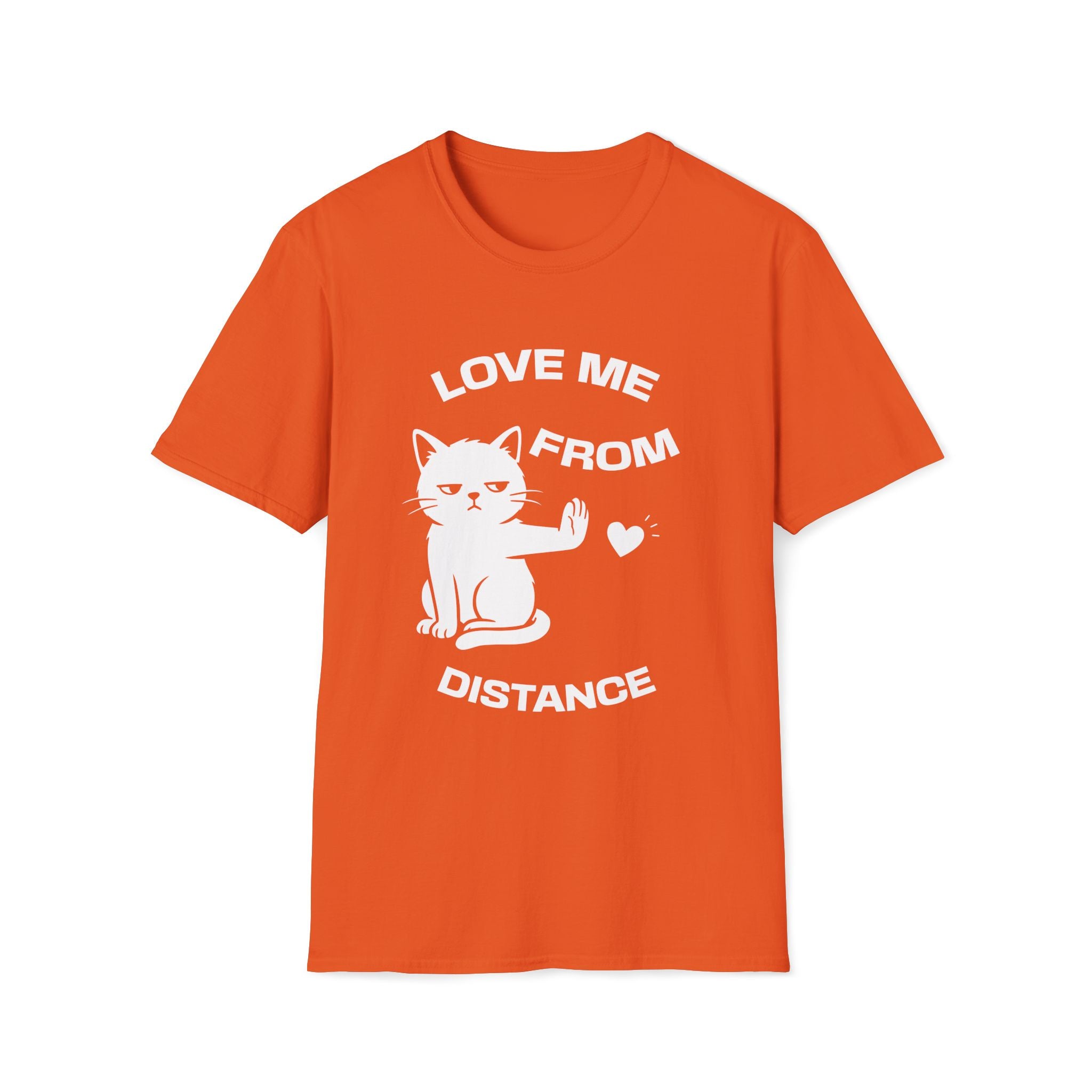 T-Shirt — 'Love Me From Distance' Tired Cat Graphic Tee (Tired jokes)
