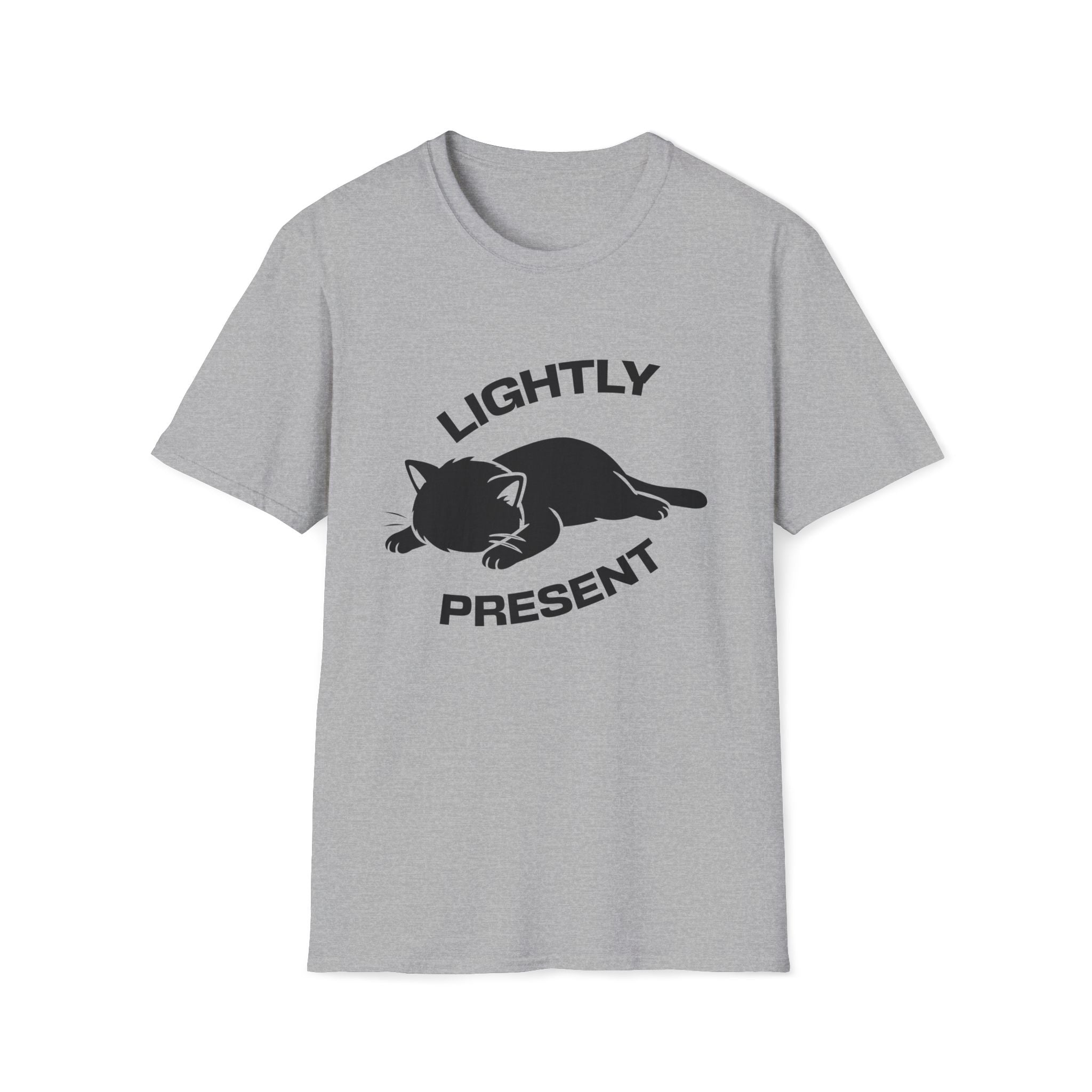 T-Shirt — 'Lightly Present' Tired Cat Graphic Tee (Tired jokes)