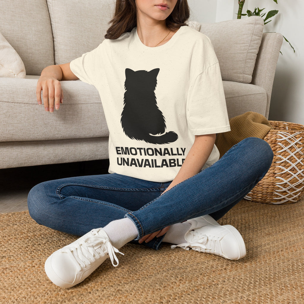 T-Shirt — 'Emotionally Unavailable' Tired Cat Graphic Tee (Tired jokes)
