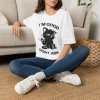 T-Shirt — 'I'M GOOD DONT ASK' Tired Cat Graphic Tee (Tired jokes)