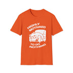 T-Shirt — 'HIGHLY MOTIVATED TO DO NOTHING' Tired Cat Graphic Tee (Tired jokes)