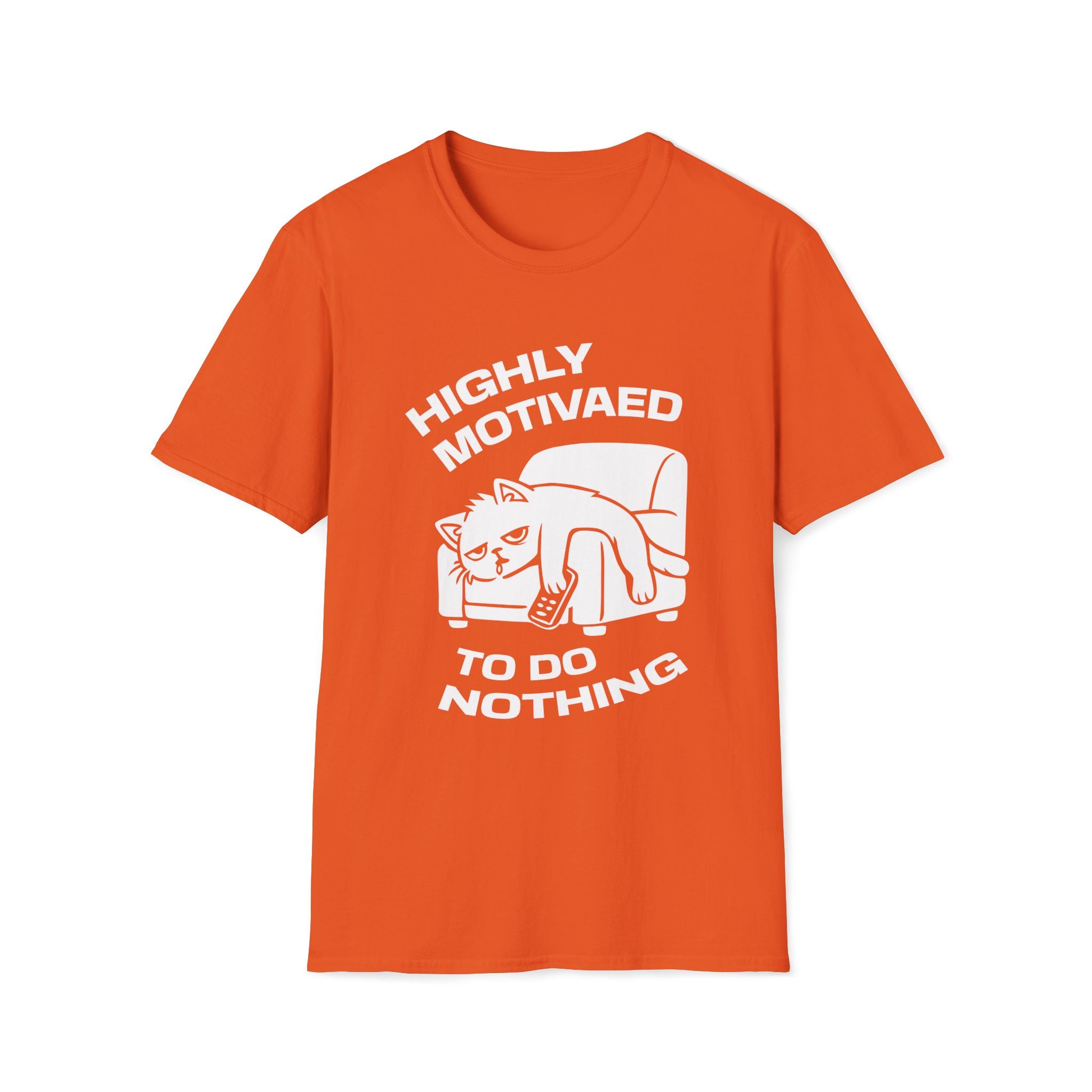 T-Shirt — 'HIGHLY MOTIVATED TO DO NOTHING' Tired Cat Graphic Tee (Tired jokes)