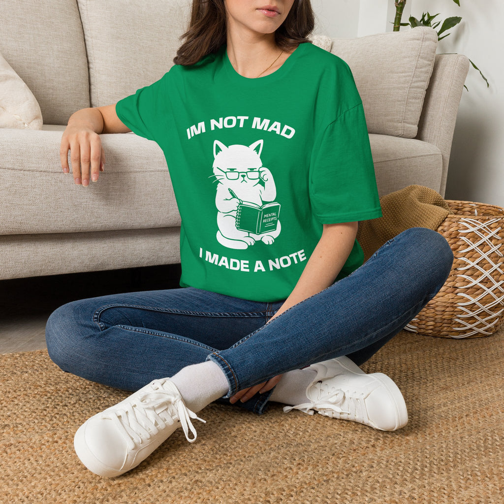 T-Shirt — 'Im not mad I made a note' Tired Cat Graphic Tee (Tired jokes)