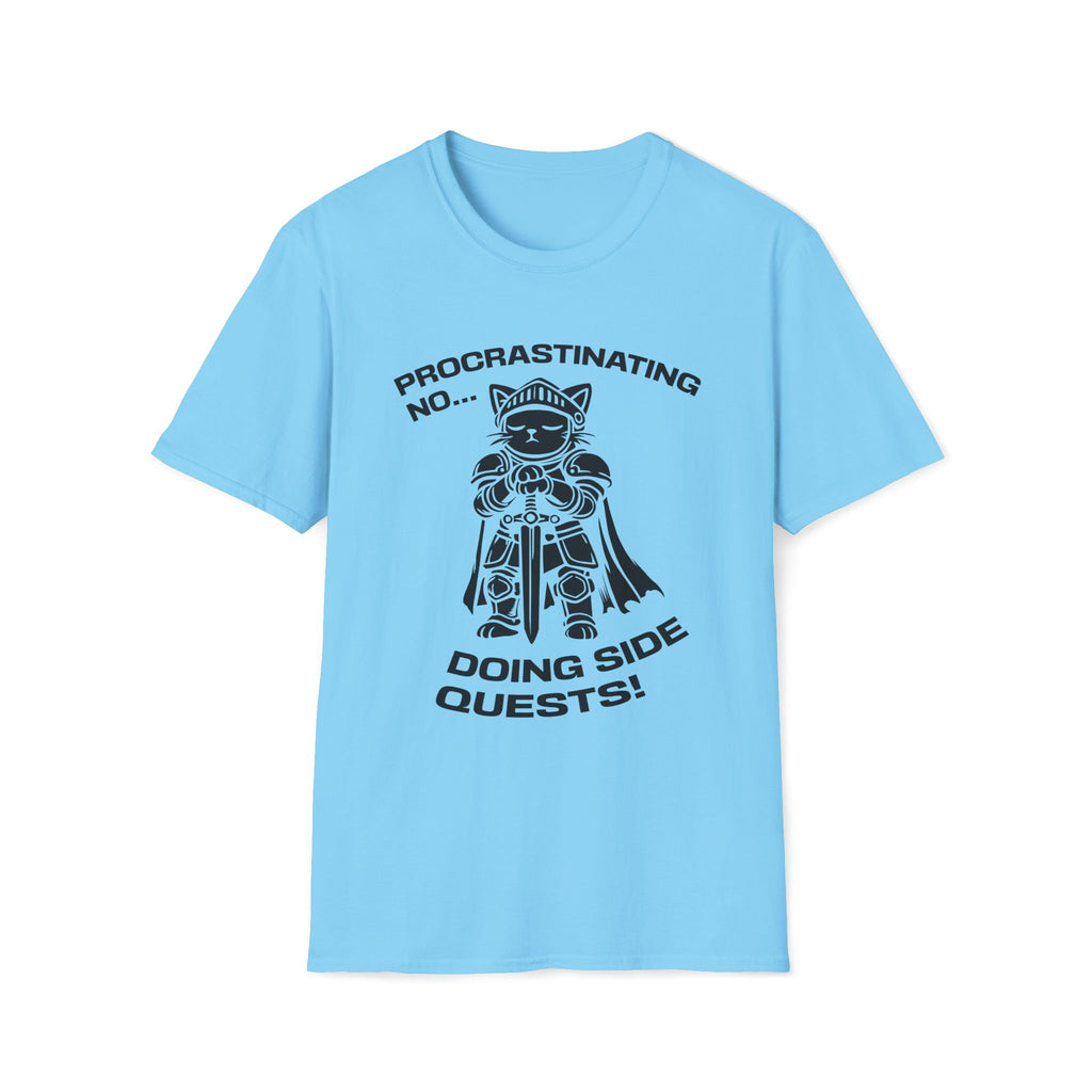 T-Shirt — 'PROCRASTINATING NO...DOING SIDE QUESTS!' Tired Cat Graphic Tee (Tired jokes)