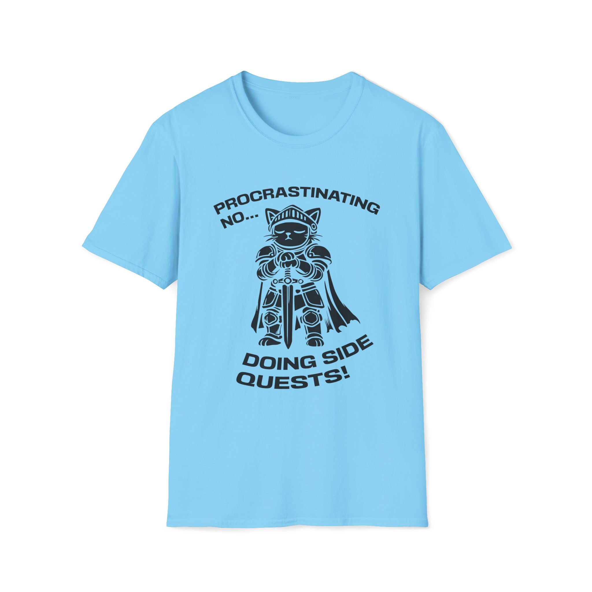 T-Shirt — 'PROCRASTINATING NO...DOING SIDE QUESTS!' Tired Cat Graphic Tee (Tired jokes)