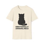 T-Shirt — 'Emotionally Unavailable' Tired Cat Graphic Tee (Tired jokes)