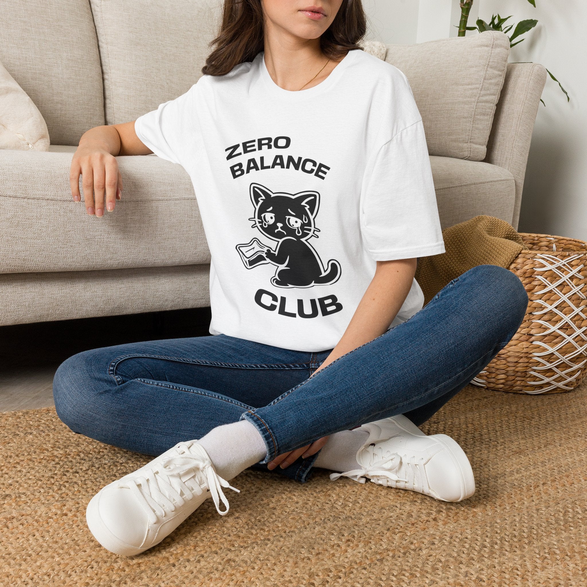 T-Shirt — 'ZERO BALANCE CLUB' Tired Cat Graphic Tee (Tired jokes)