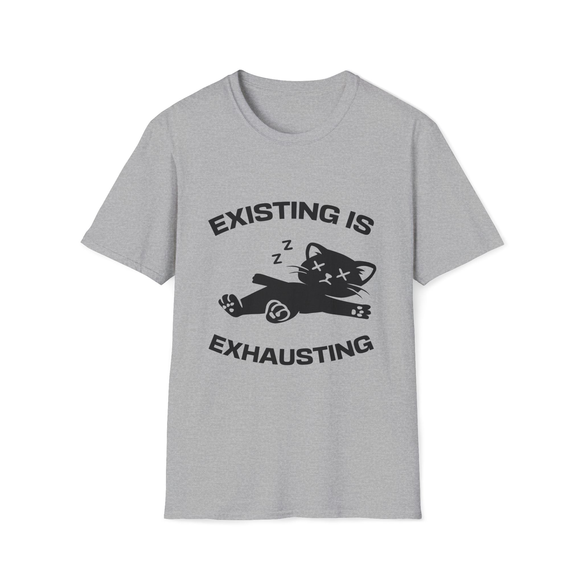 T-Shirt — 'Existing is Exhausthing ' Tired Cat Graphic Tee (Tired jokes)