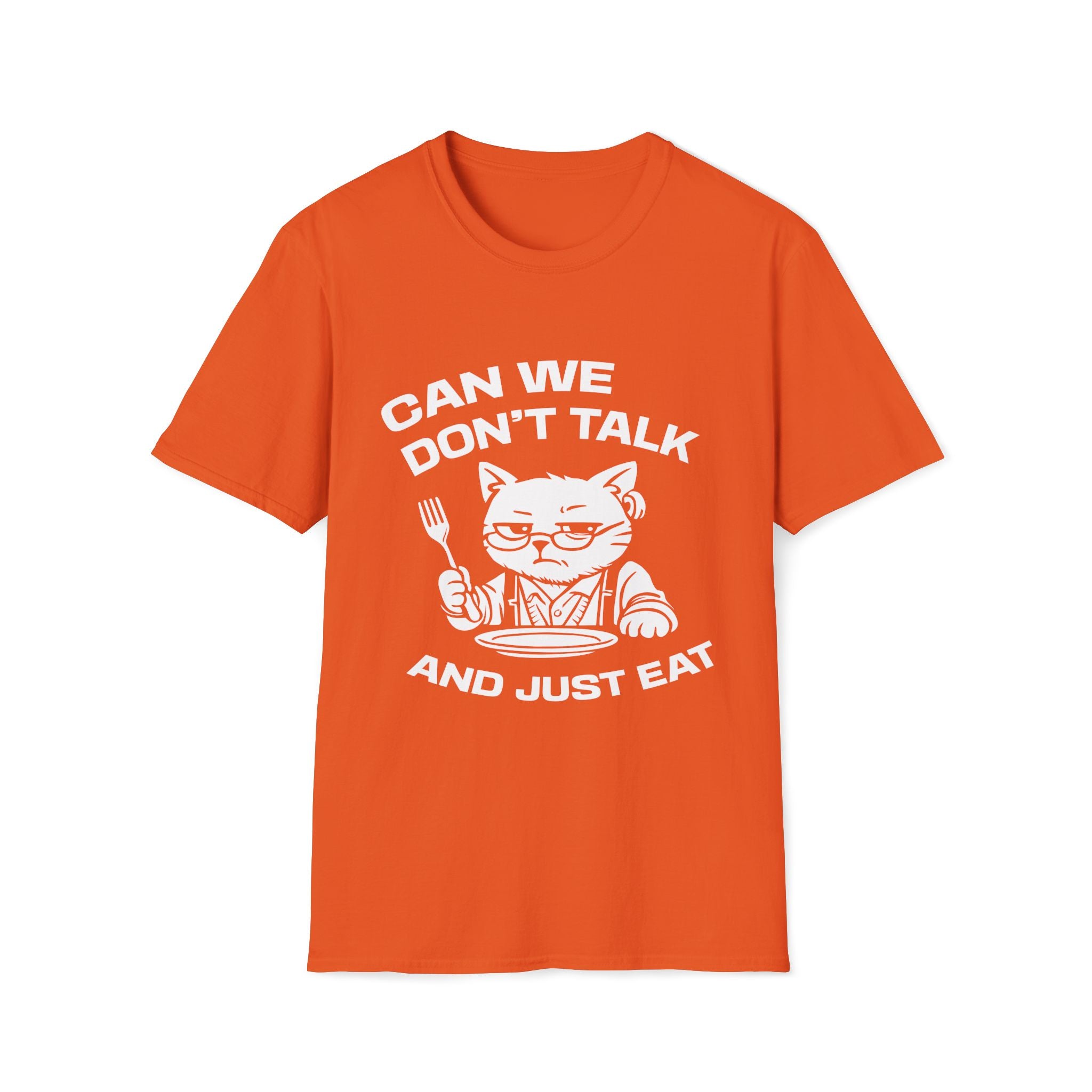 T-Shirt — 'CAN WE DON'T TALK AND JUST EAT' Tired Cat Graphic Tee (Tired jokes)