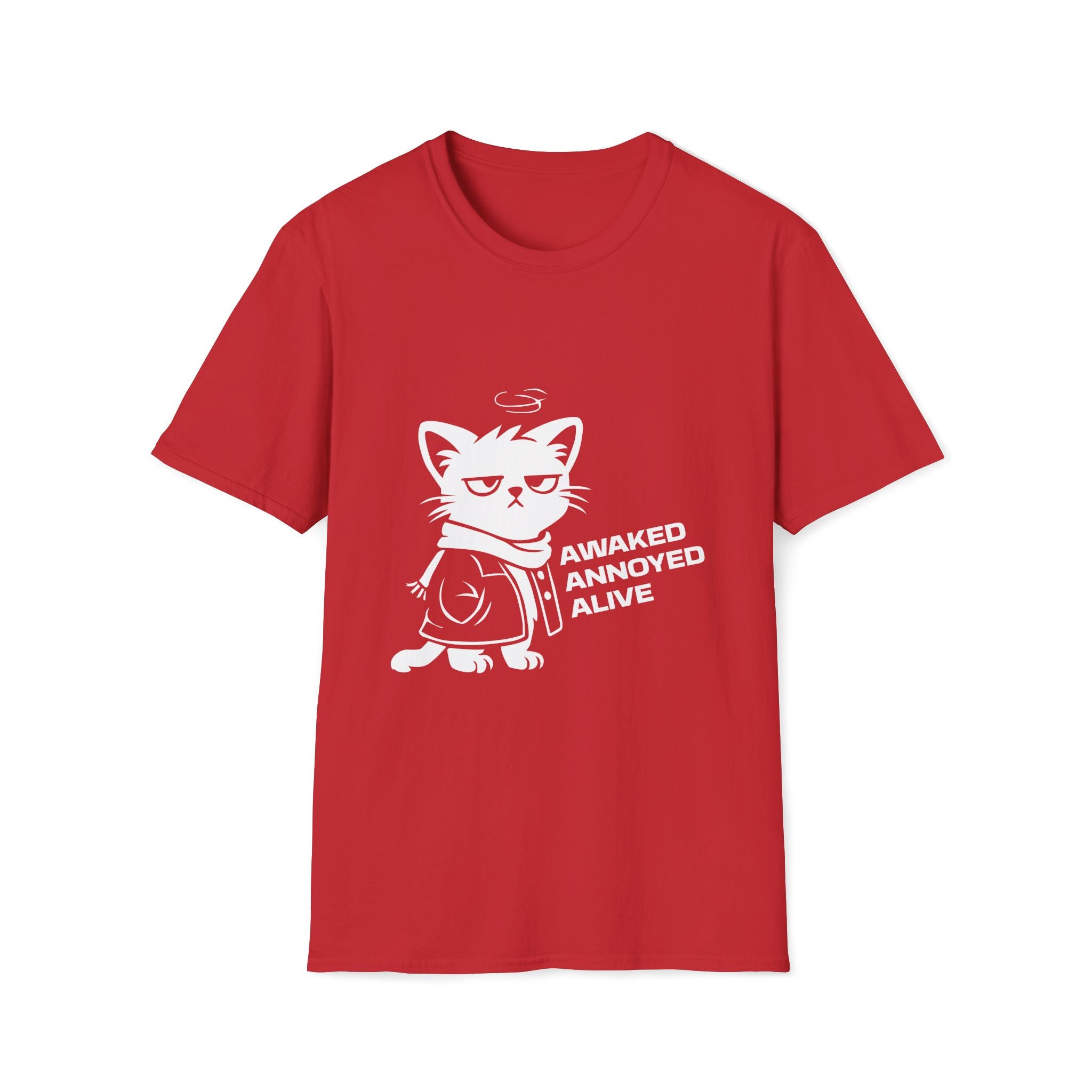 T-Shirt — 'AWAKED ANNOYED ALIVE' Tired Cat Graphic Tee (Tired jokes)