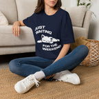 T-Shirt — 'JUST WAITING FOR THE WEEKEND' Tired Cat Graphic Tee (Tired jokes)
