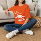 T-Shirt — 'JUST WAITING FOR THE WEEKEND' Tired Cat Graphic Tee (Tired jokes)