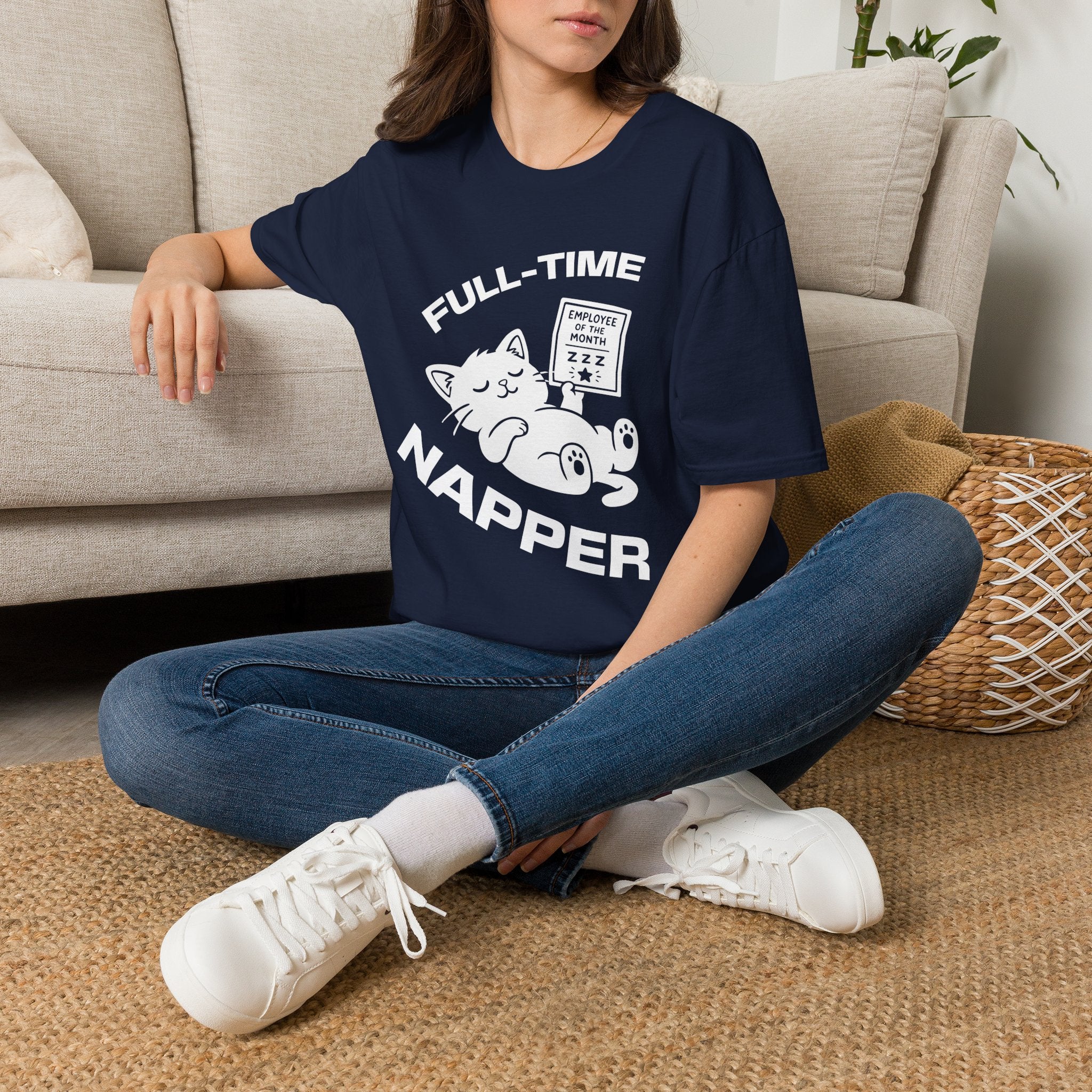 T-Shirt — 'Full Time Napper' Tired Cat Graphic Tee (Tired jokes)