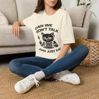 T-Shirt — 'CAN WE DON'T TALK AND JUST EAT' Tired Cat Graphic Tee (Tired jokes)
