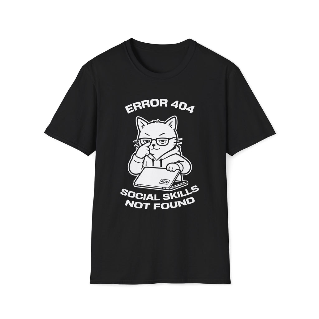 T-Shirt — 'ERROR 404 SOCIAL SKILLS NOT FOUND' Tired Cat Graphic Tee (Tired jokes)
