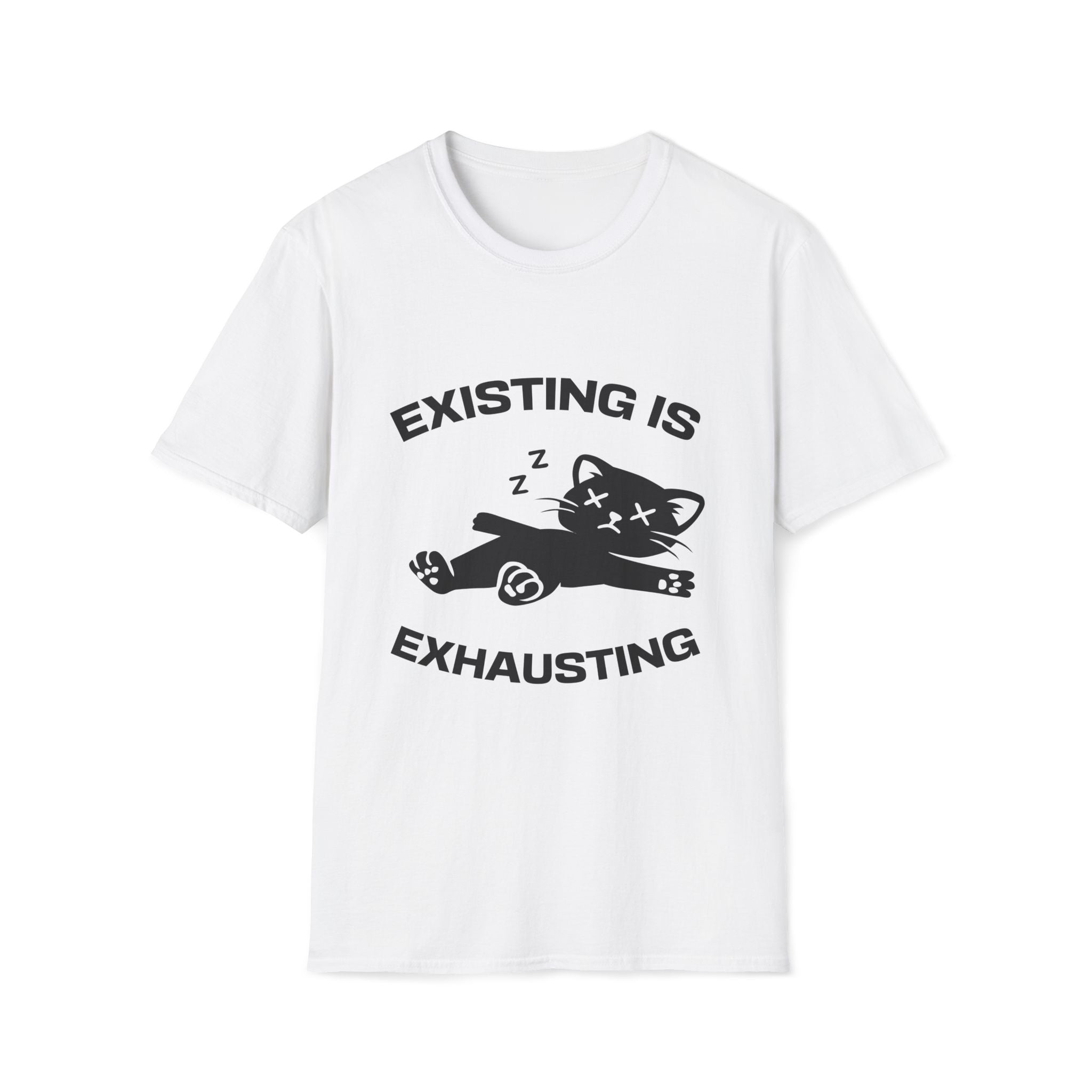 T-Shirt — 'Existing is Exhausthing ' Tired Cat Graphic Tee (Tired jokes)