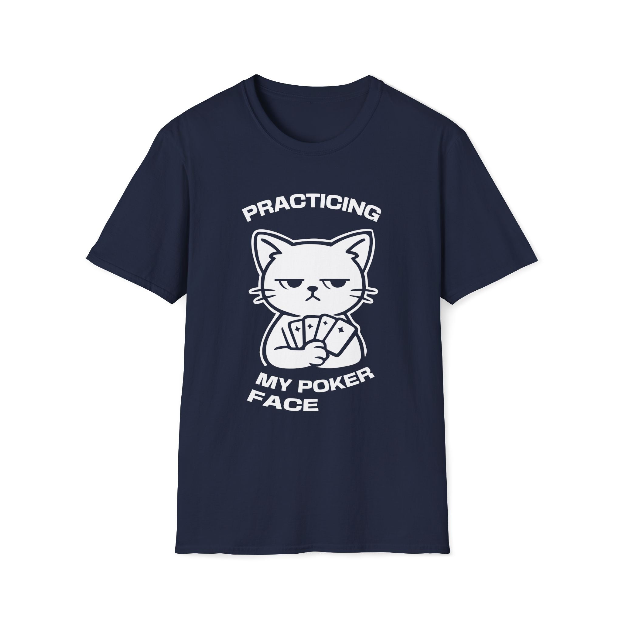 T-Shirt — 'PRACTICING MY POKER FACE' Tired Cat Graphic Tee (Tired jokes)