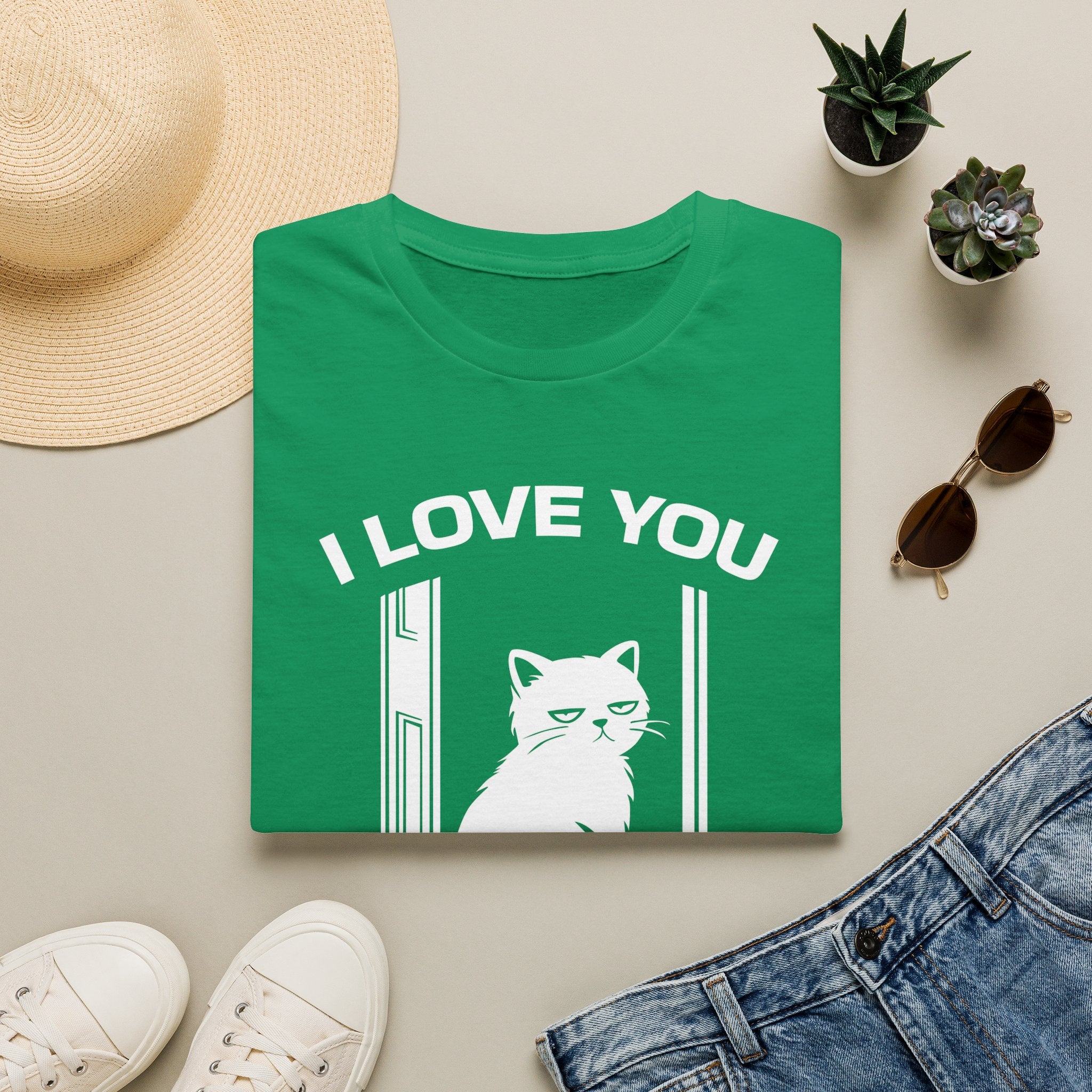 T-Shirt — 'I Love You Please Go Awway' Tired Cat Graphic Tee (Tired jokes)