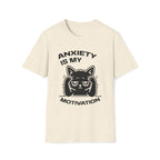 T-Shirt — 'ANXIETY IS MY MOTIVATION' Tired Cat Graphic Tee (Tired jokes)