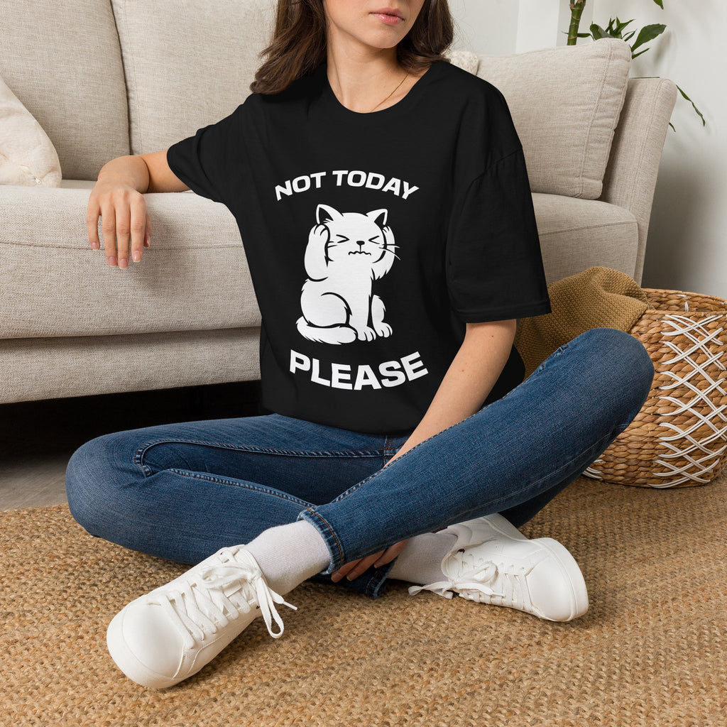 T-Shirt — 'Not Today Please' Tired Cat Graphic Tee (Tired jokes)