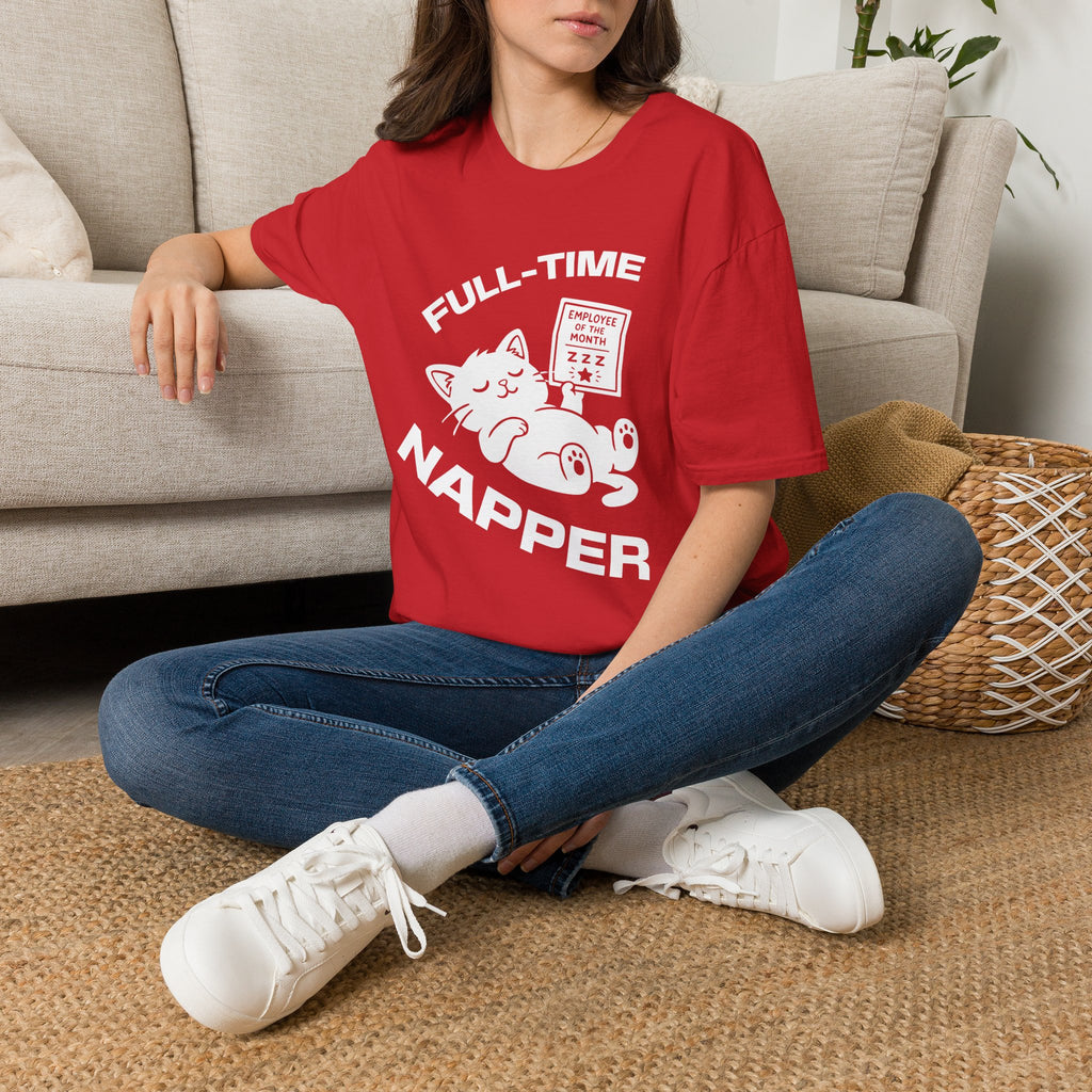 T-Shirt — 'Full Time Napper' Tired Cat Graphic Tee (Tired jokes)