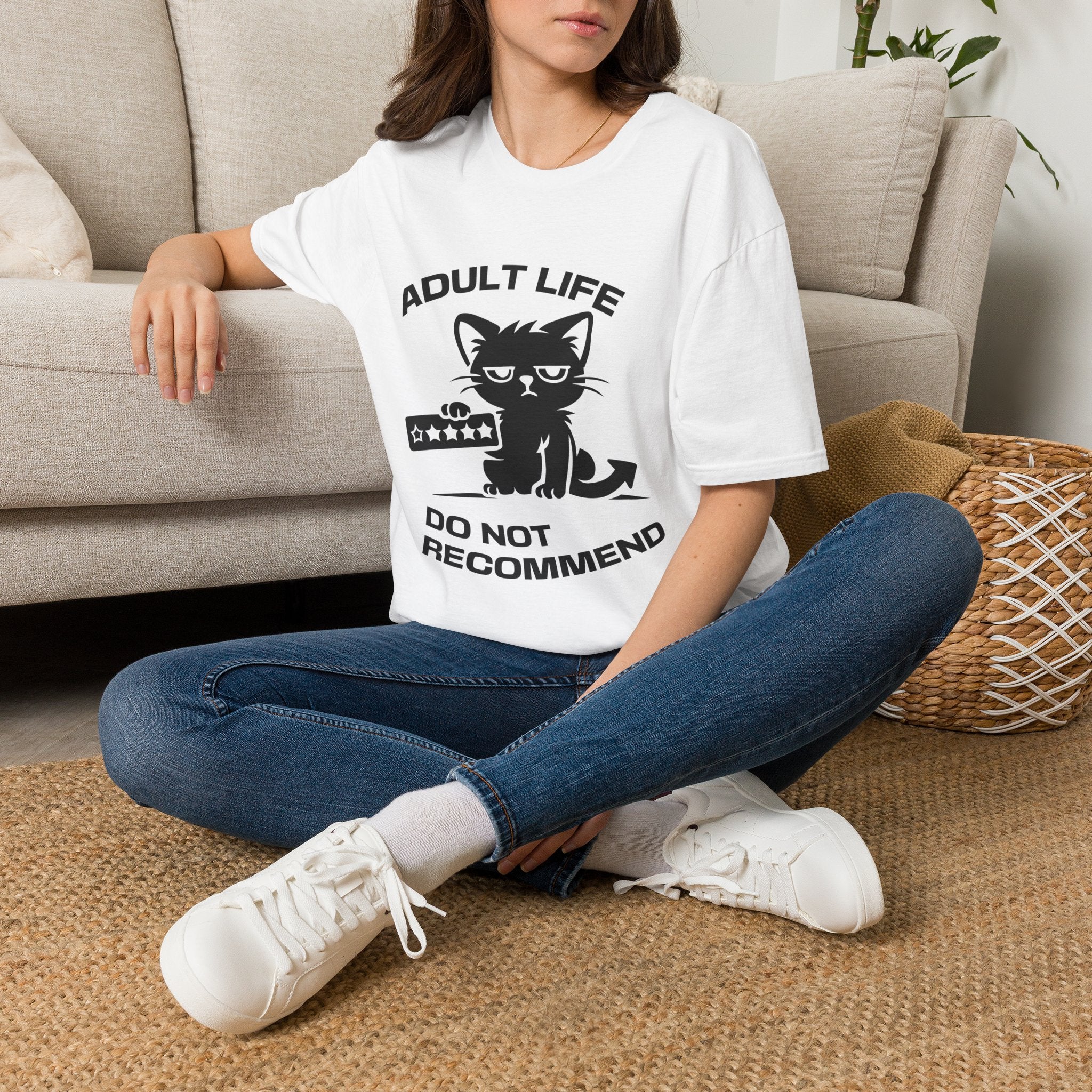 T-Shirt — 'ADULT LIFE DO NOT RECOMMEND' Tired Cat Graphic Tee (Tired jokes)