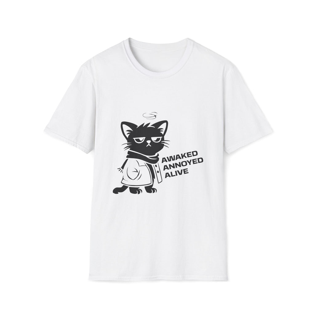 T-Shirt — 'AWAKED ANNOYED ALIVE' Tired Cat Graphic Tee (Tired jokes)