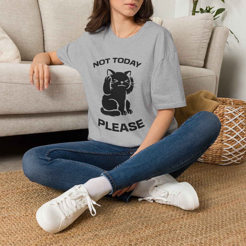 T-Shirt — 'Not Today Please' Tired Cat Graphic Tee (Tired jokes)