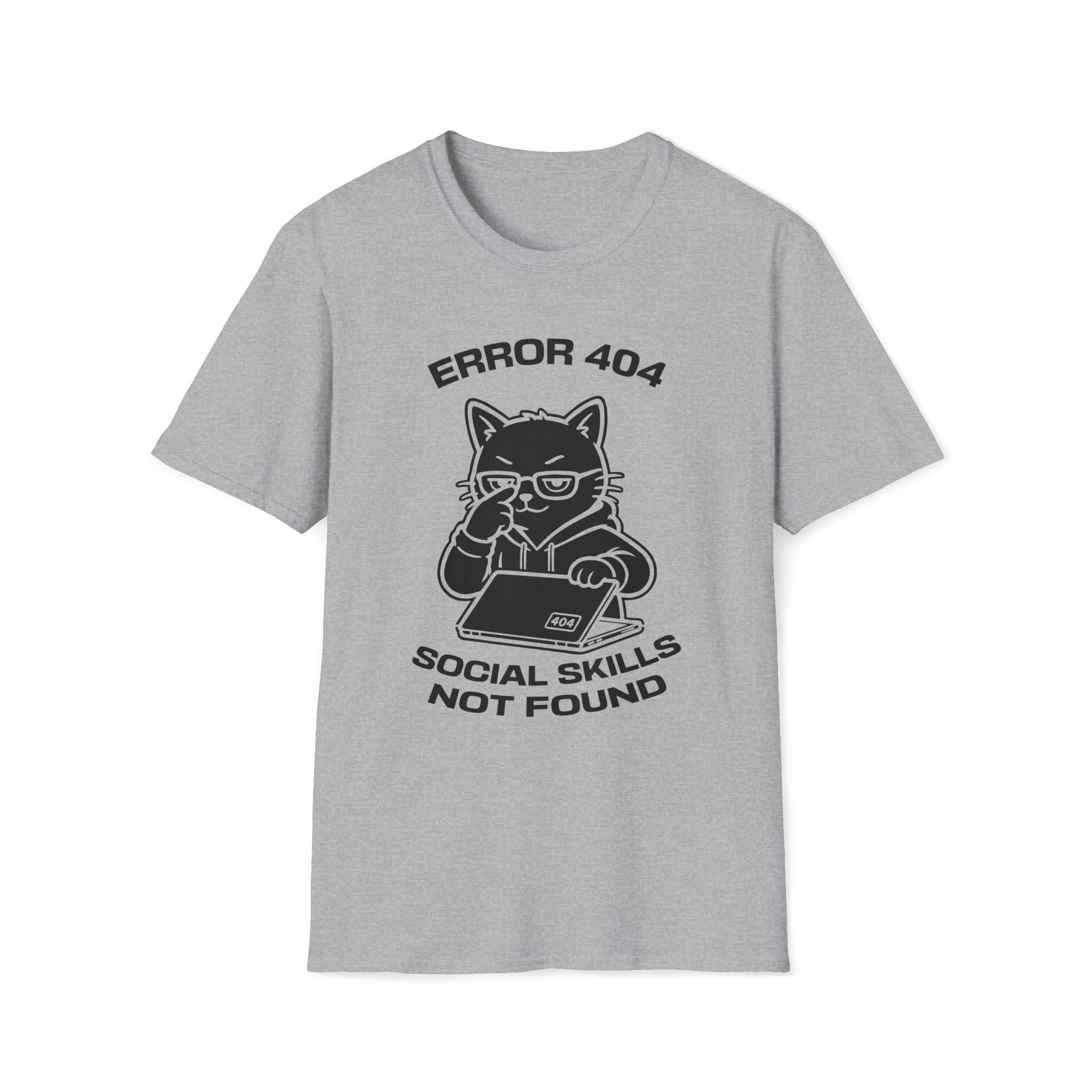 T-Shirt — 'ERROR 404 SOCIAL SKILLS NOT FOUND' Tired Cat Graphic Tee (Tired jokes)