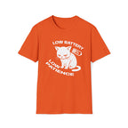 T-Shirt — 'LOW BATTERY LOW PATIENCE' Tired Cat Graphic Tee (Tired jokes)