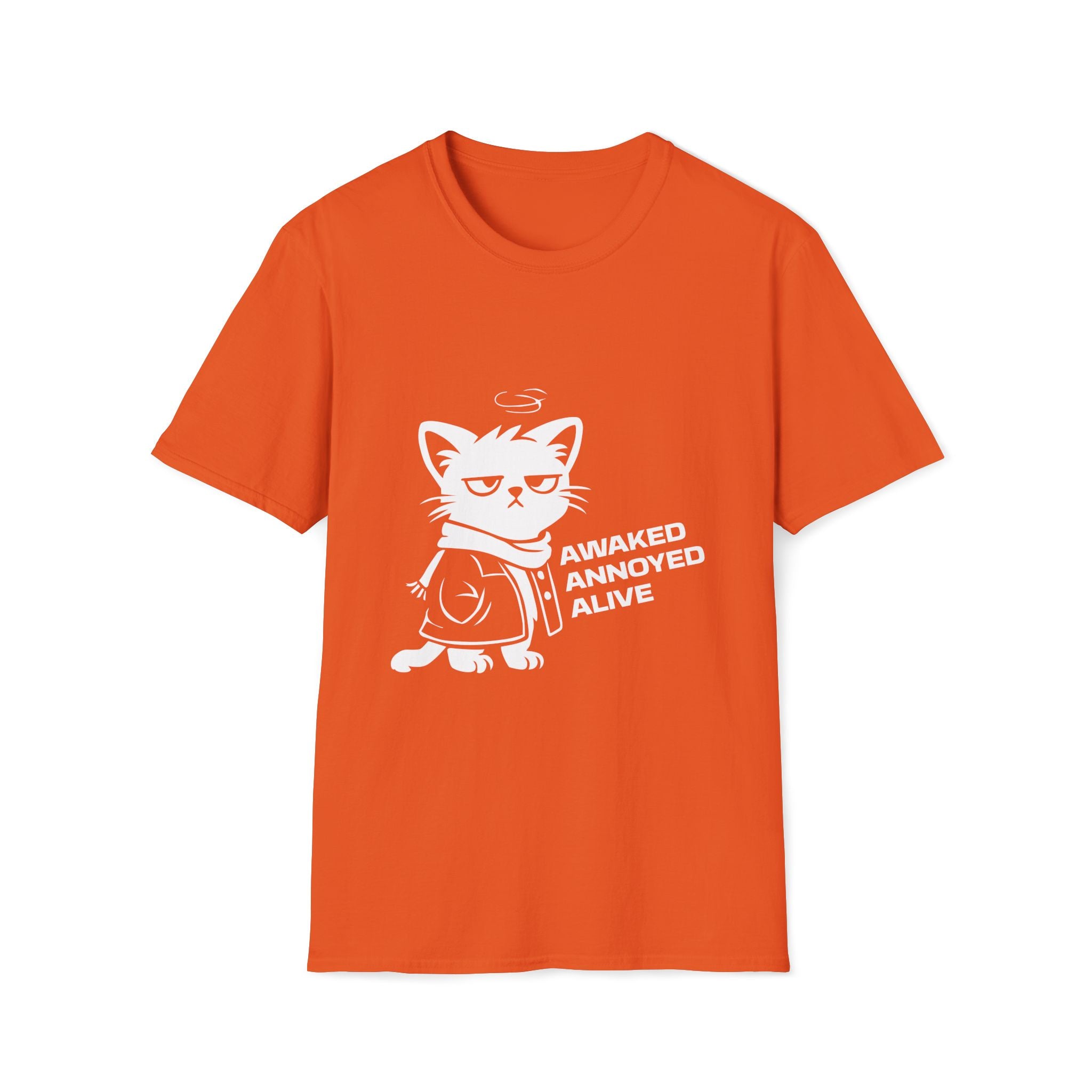 T-Shirt — 'AWAKED ANNOYED ALIVE' Tired Cat Graphic Tee (Tired jokes)