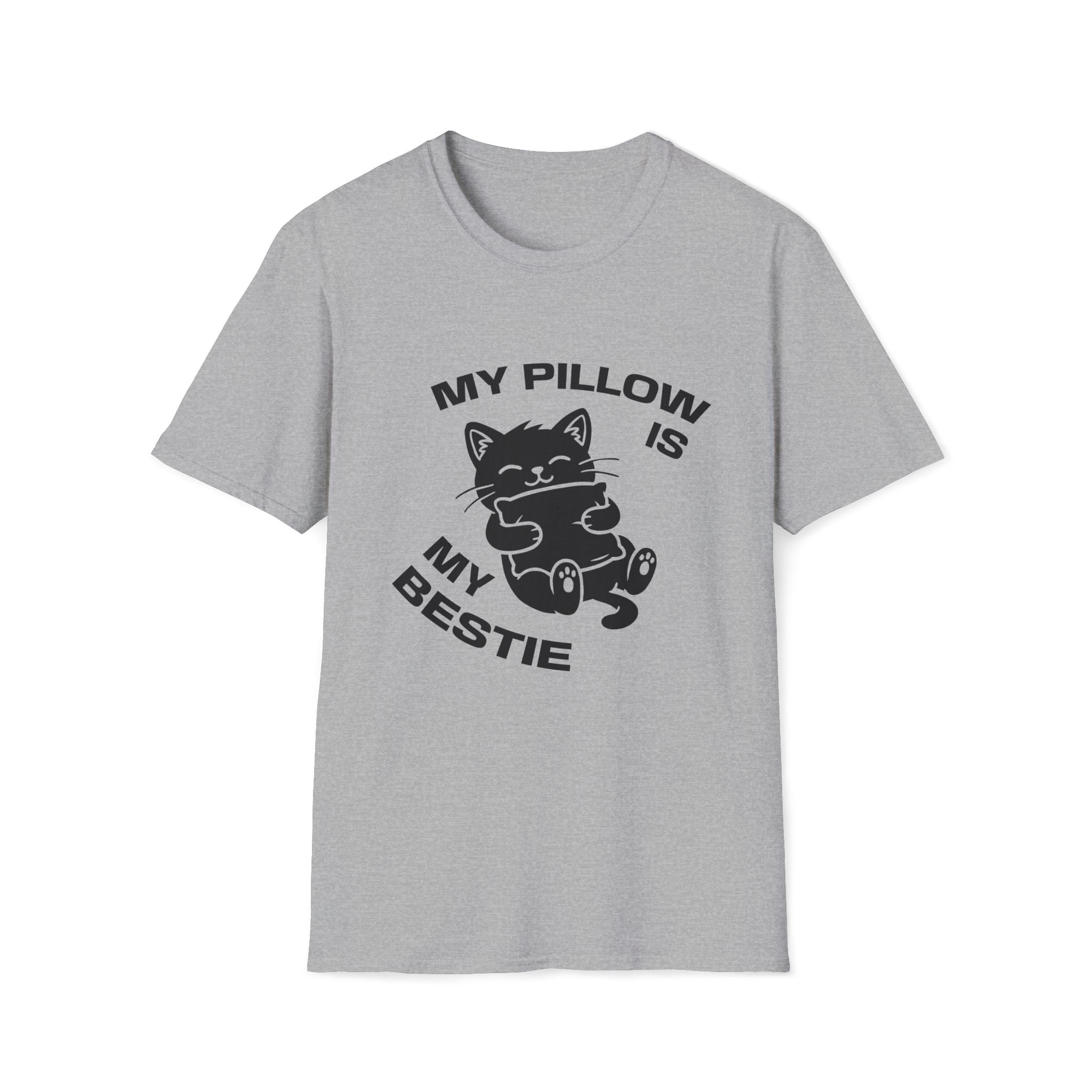 T-Shirt — 'My Pillow Is My Bestie' Tired Cat Graphic Tee (Tired jokes)