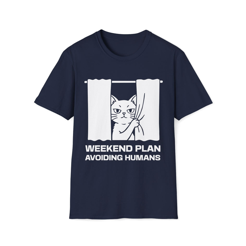 T-Shirt — 'Weekend Plan Avoiding People' Tired Cat Graphic Tee (Tired jokes)