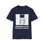 T-Shirt — 'Weekend Plan Avoiding People' Tired Cat Graphic Tee (Tired jokes)