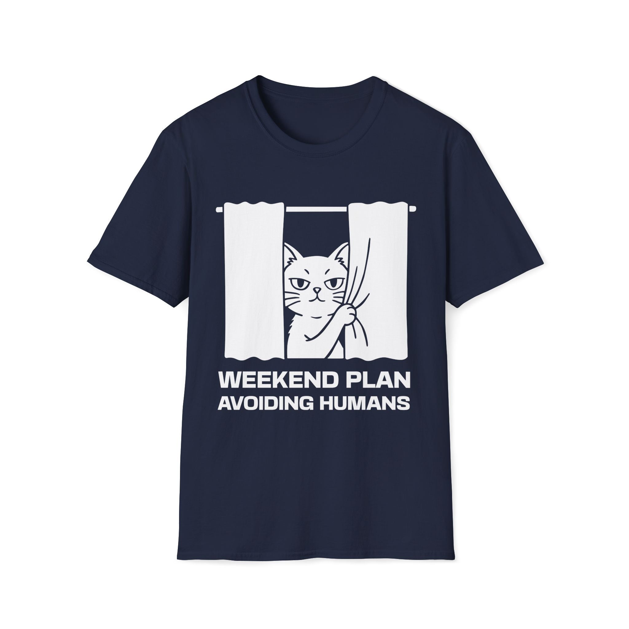 T-Shirt — 'Weekend Plan Avoiding People' Tired Cat Graphic Tee (Tired jokes)