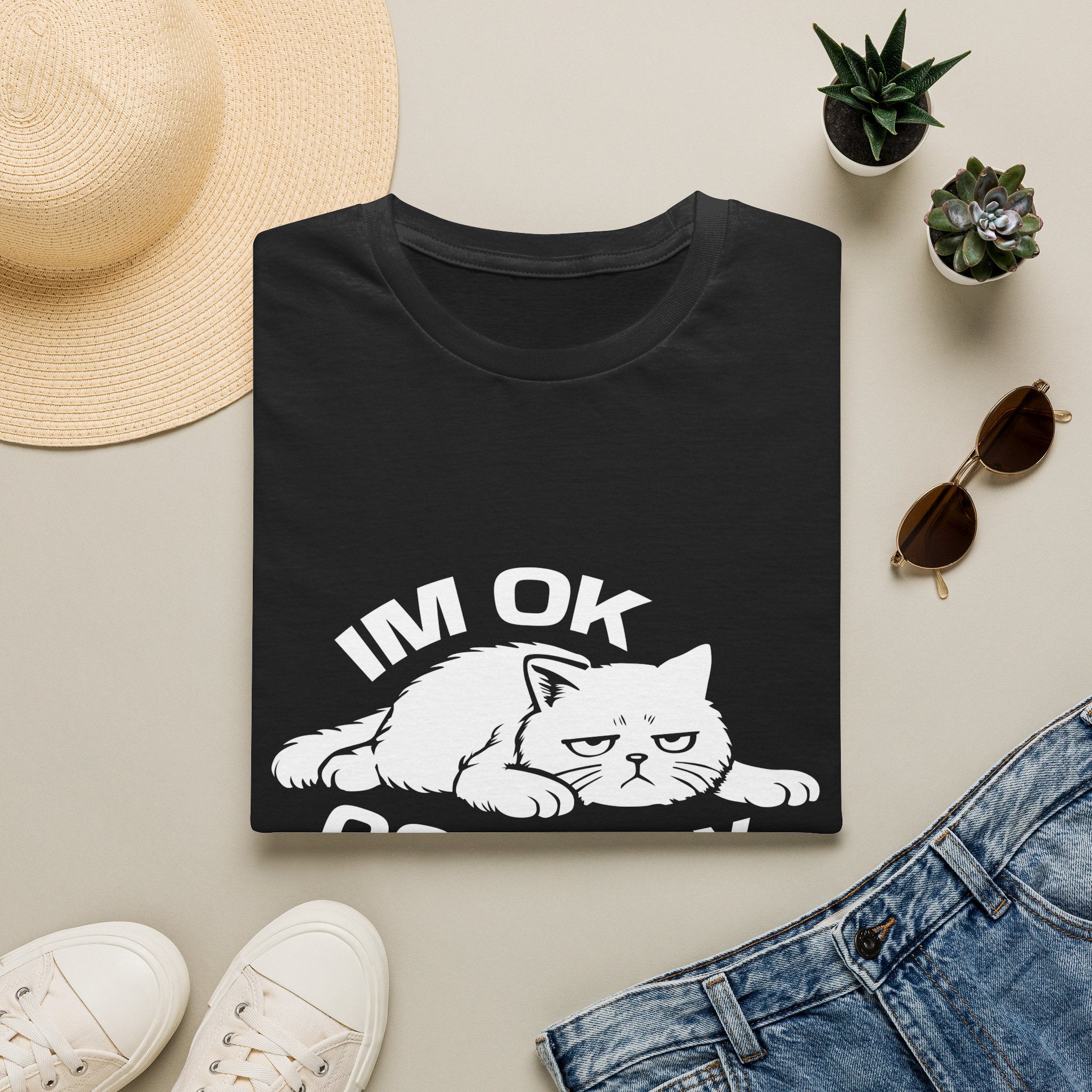 T-Shirt — 'I'm OK Go Away' Tired Cat Graphic Tee (Tired jokes)