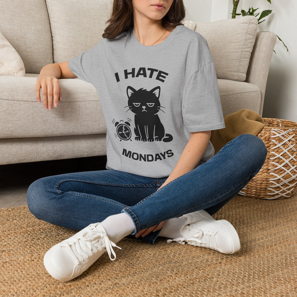 T-Shirt — 'I HATE MONDAYS ' Tired Cat Graphic Tee (Tired jokes)